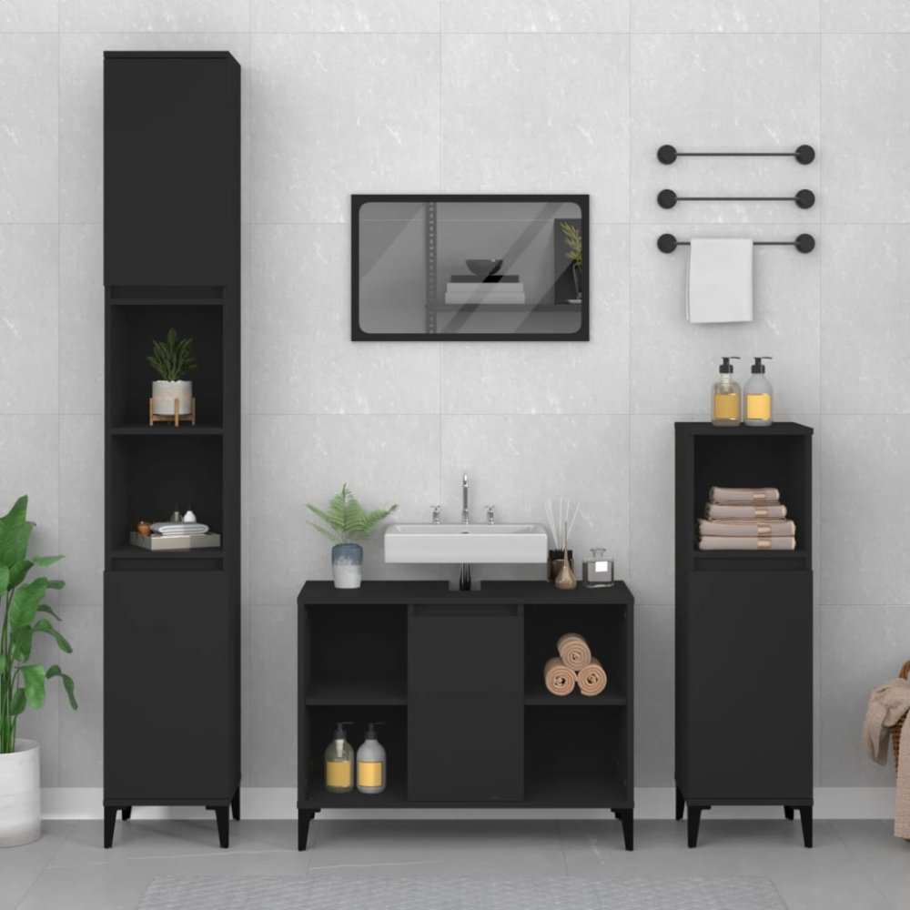 Vidaxl 3-dielna sada kúpeľňového nábytku čierna kompozitné drevo